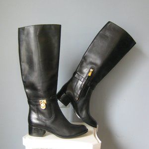 NWOB Michael Kors Riding Boots Black Gold Hardware HW Size 6.5